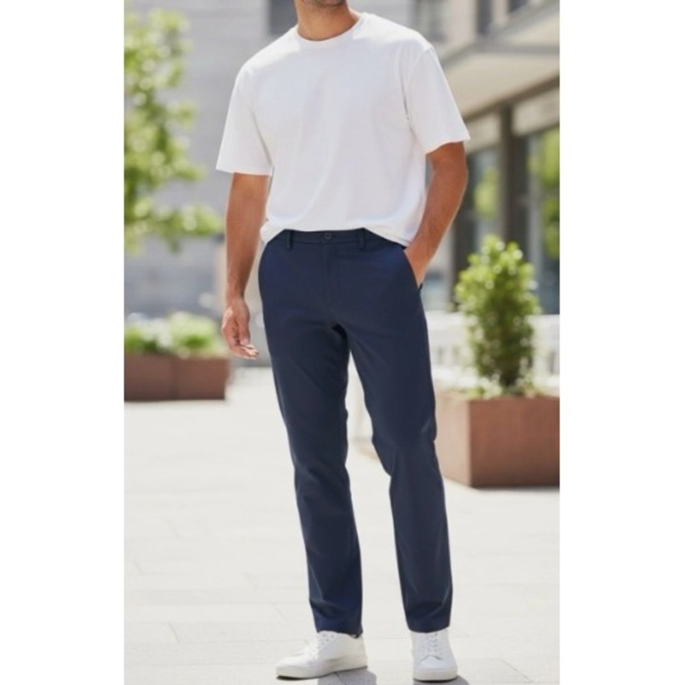 Rhone Mens Commuter Classic Pants Navy Blue Technical Stretch 33x33L Hemmed 31